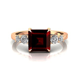 Princess Cut Garnet Graduating Accent Diamond Ring - GeumJewels