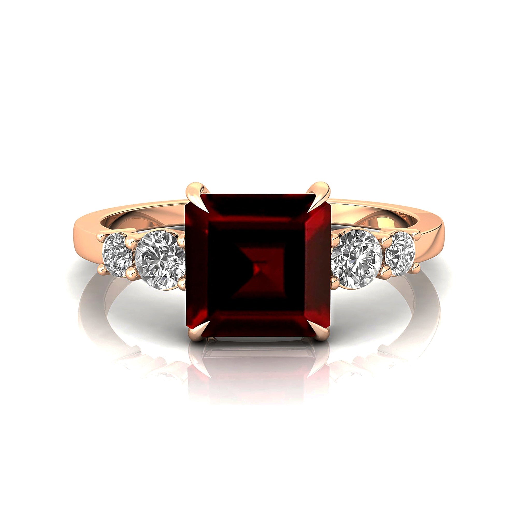 Princess Cut Garnet Graduating Accent Diamond Ring - GeumJewels