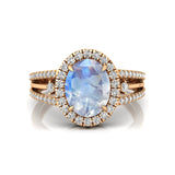 Solitaire Oval Moonstone Split Shank Diamond Engagement Ring - GeumJewels