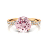 Classic Six Prong Round Solitaire Morganite Ring with Accent Diamond Band - GeumJewels