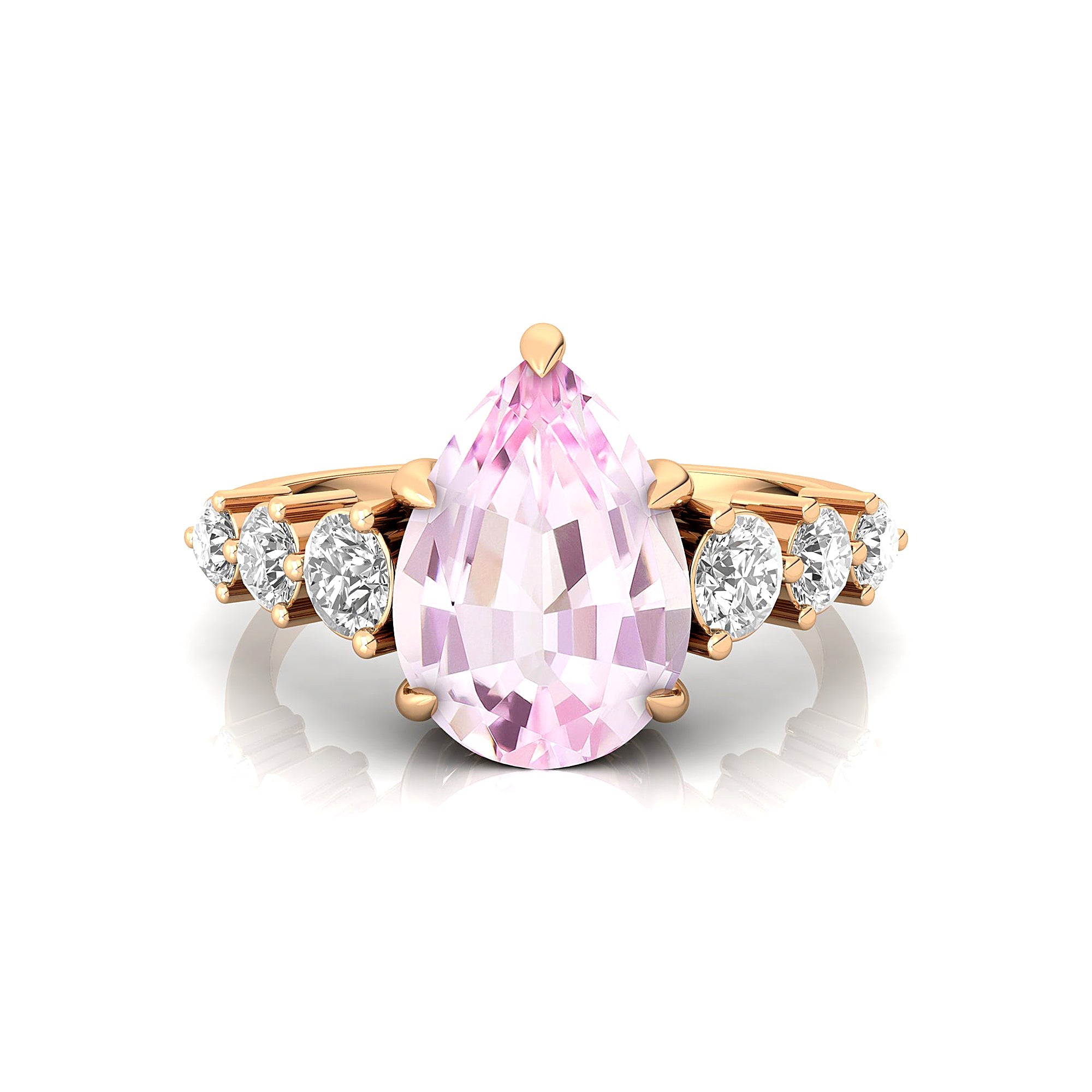 Pear Cut Morganite with Graduated Diamonds Ring - GeumJewels