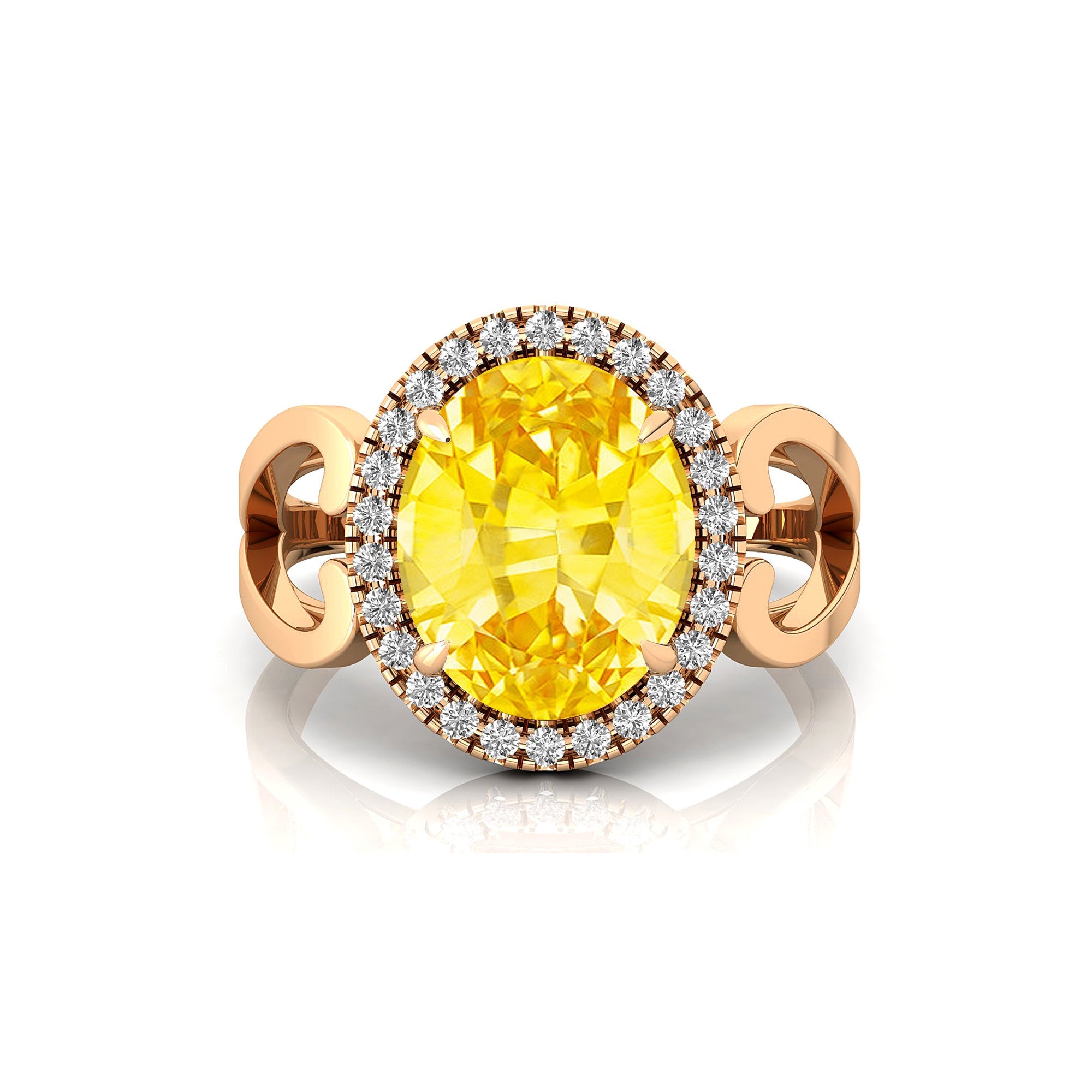 Vintage Love Inspired Oval Yellow Sapphire Halo Diamond Engagement Ring - GeumJewels