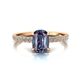 Long Cushion Alexandrite Thin Diamond Promise Ring - GeumJewels