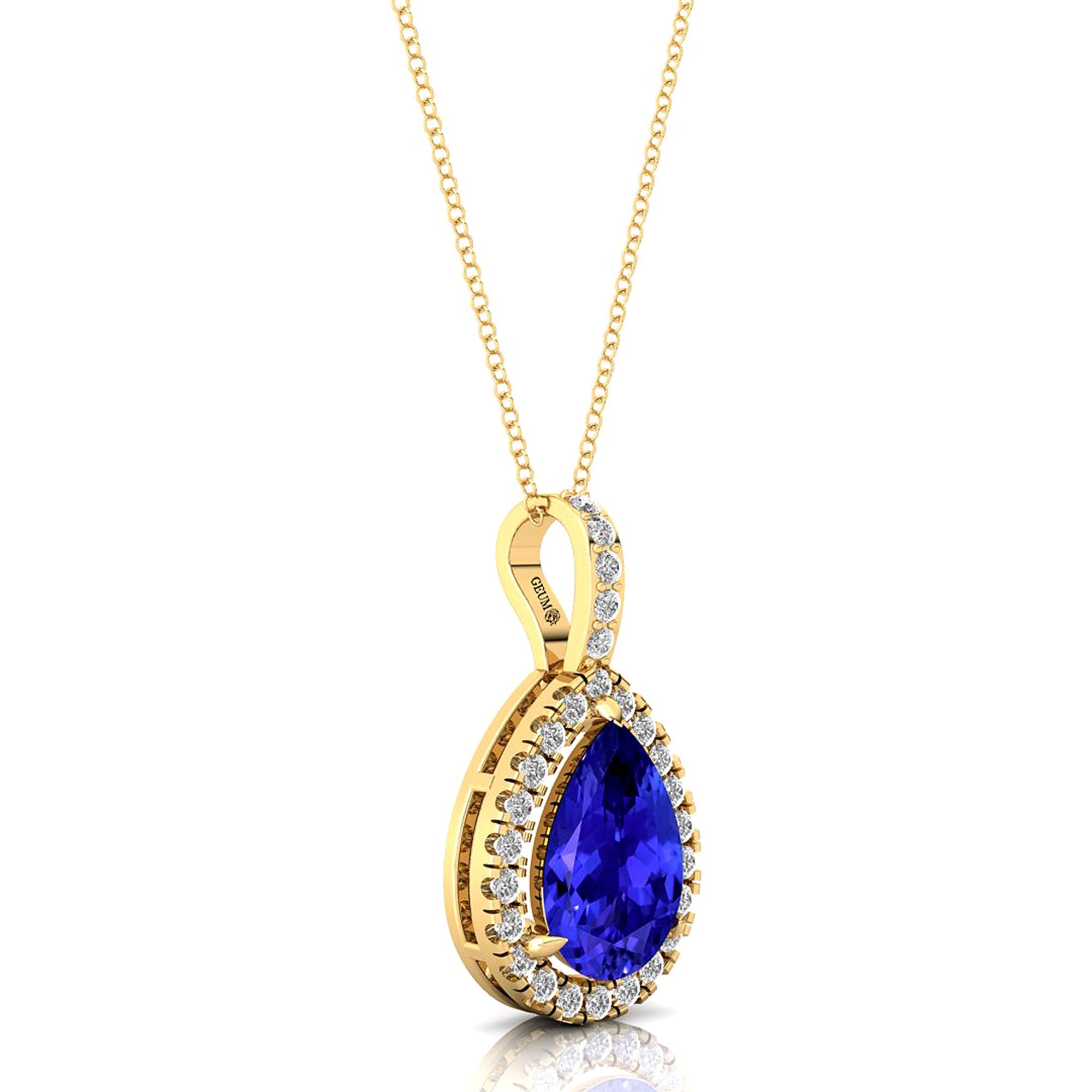 Tanzanite Teardrop Pendant with Diamond Halo - GeumJewels