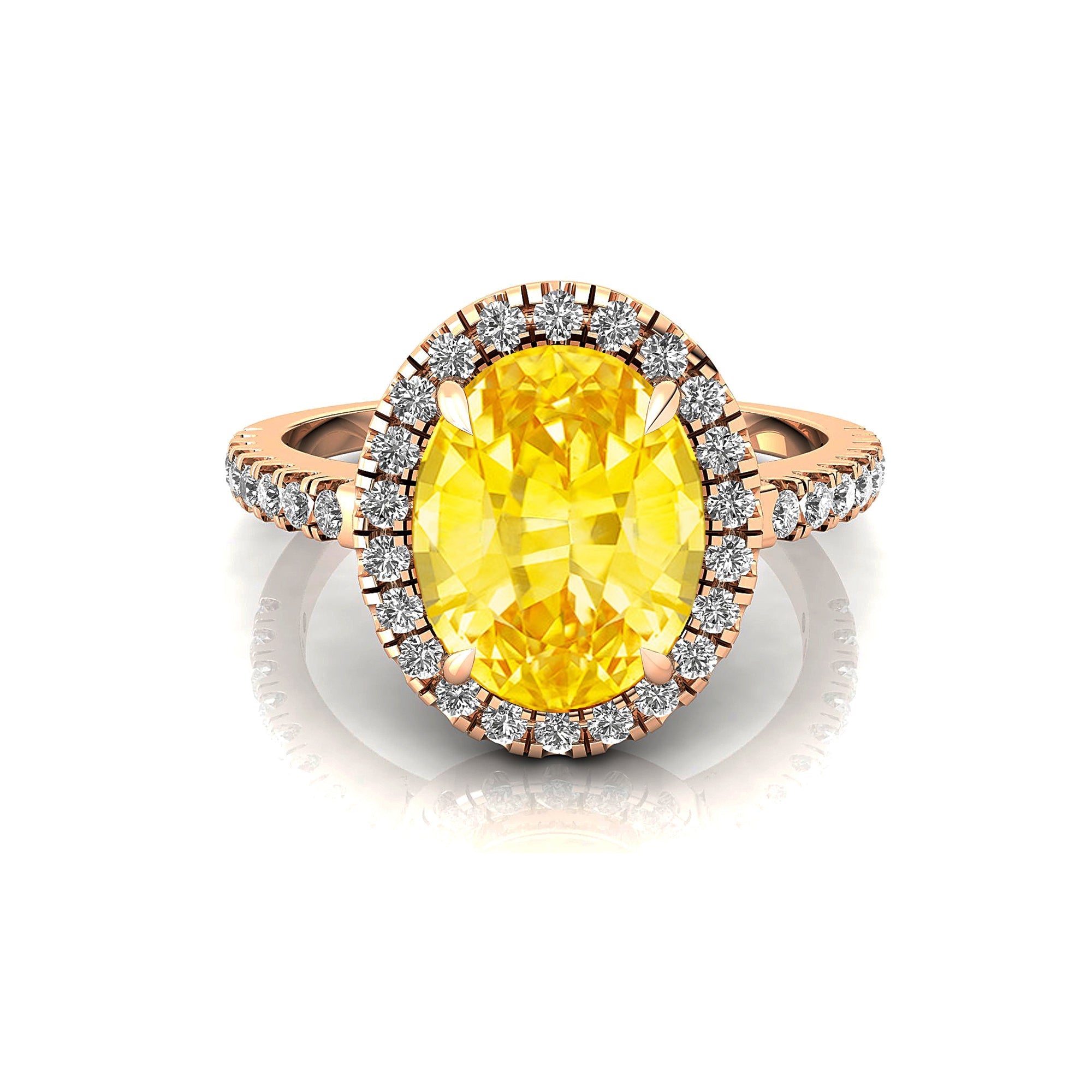 Oval Solitaire Yellow Sapphire Halo Diamond Engagement Ring - GeumJewels