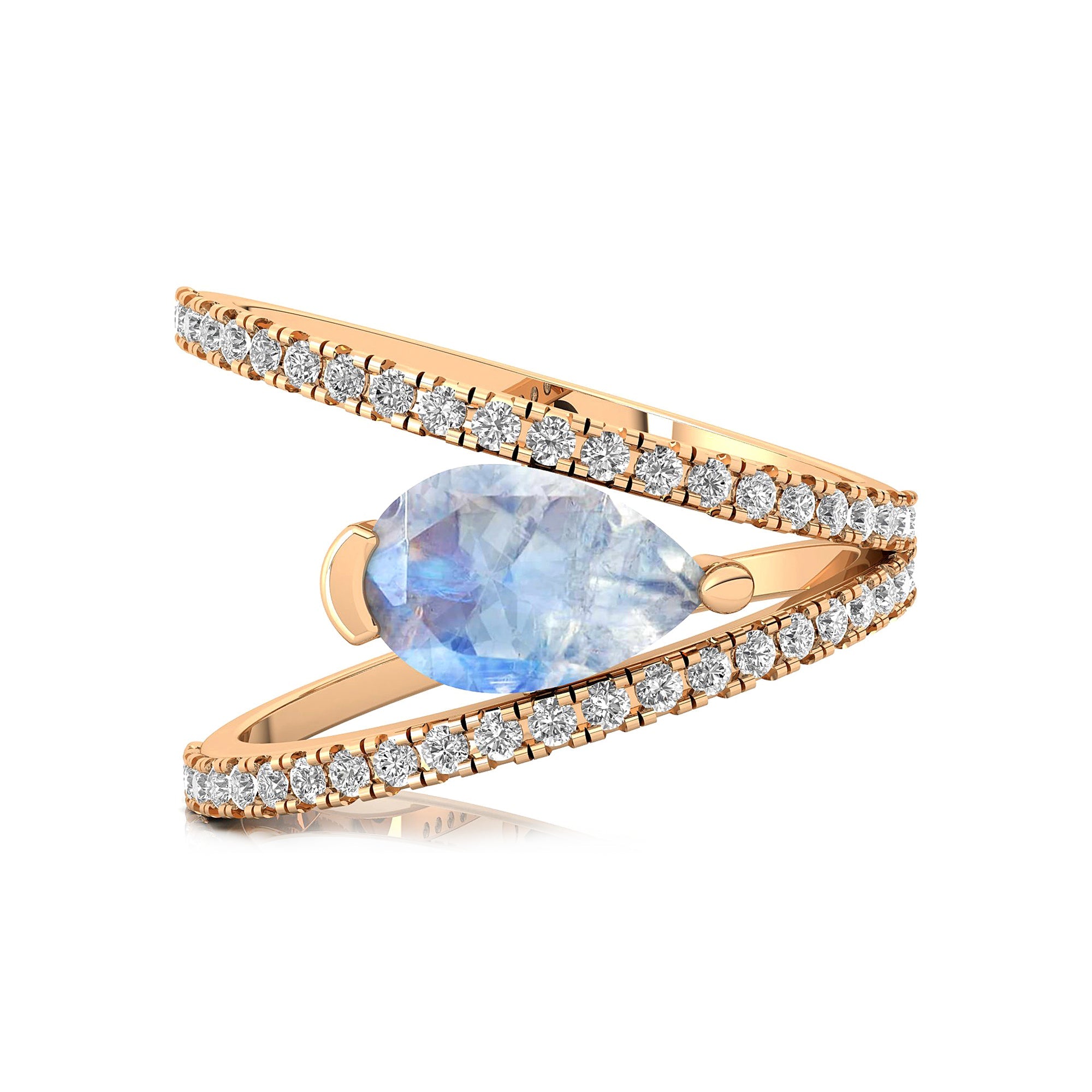 Fashionable V Shaped Diamond Ring with Pear Cut Moonstone - GeumJewels