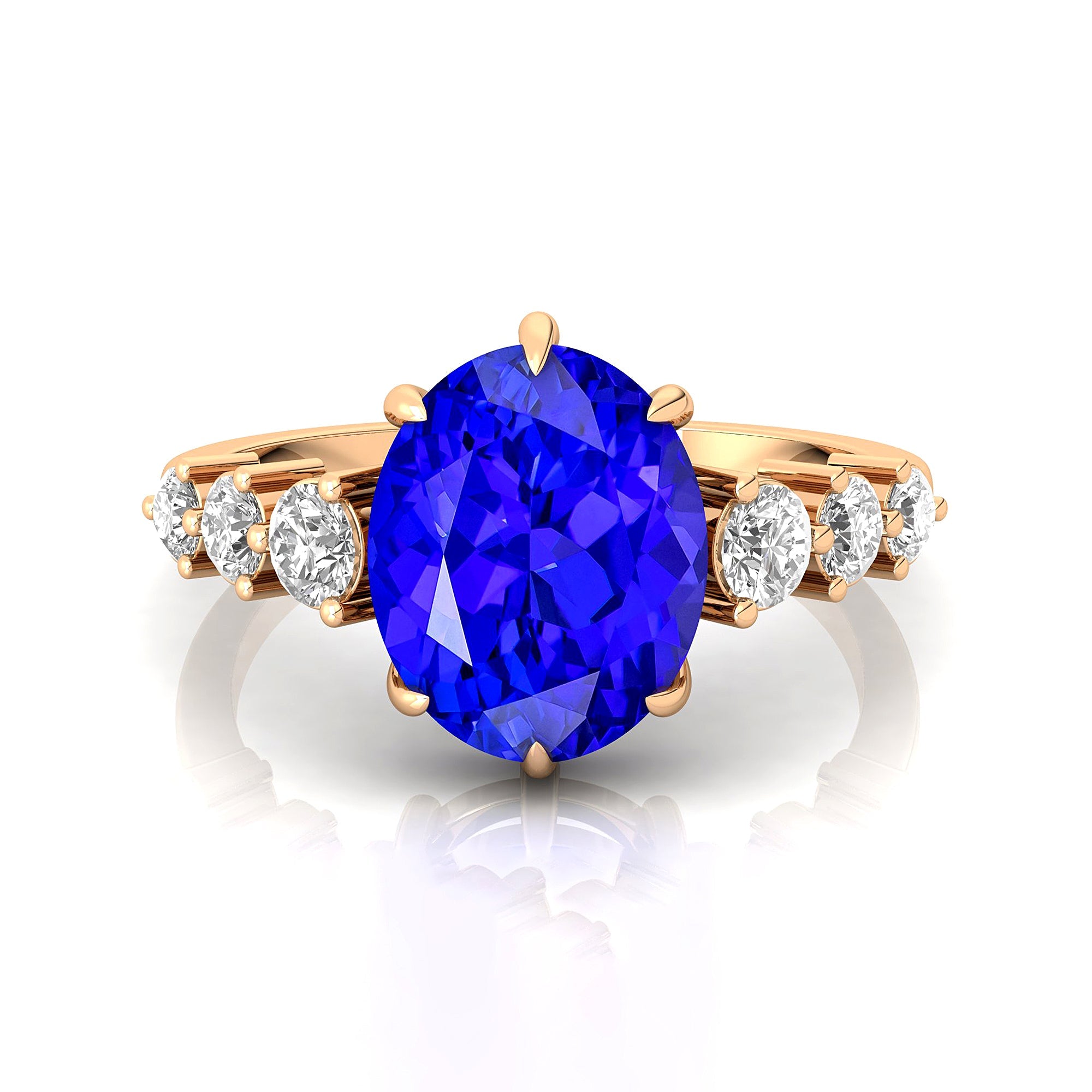 Oval Cut Tanzanite with Graduated Diamonds Ring - GeumJewels