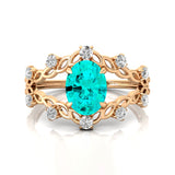 Flower Inspired Ring with Oval Shaped Paraiba Tourmaline and Accent Diamonds - GeumJewels