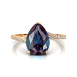 Twisted Up Down Band Pear Shaped Alexandrite Ring with Accent Diamonds - GeumJewels