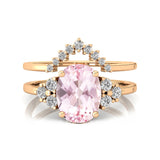Morganite Gold Ring With Stackable Diamond Band - GeumJewels