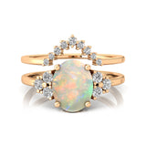 Opal Solitaire Gemstone Ring with Stackable Diamond Band - GeumJewels