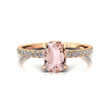 Long Cushion Morganite Thin Diamond Promise Ring - GeumJewels