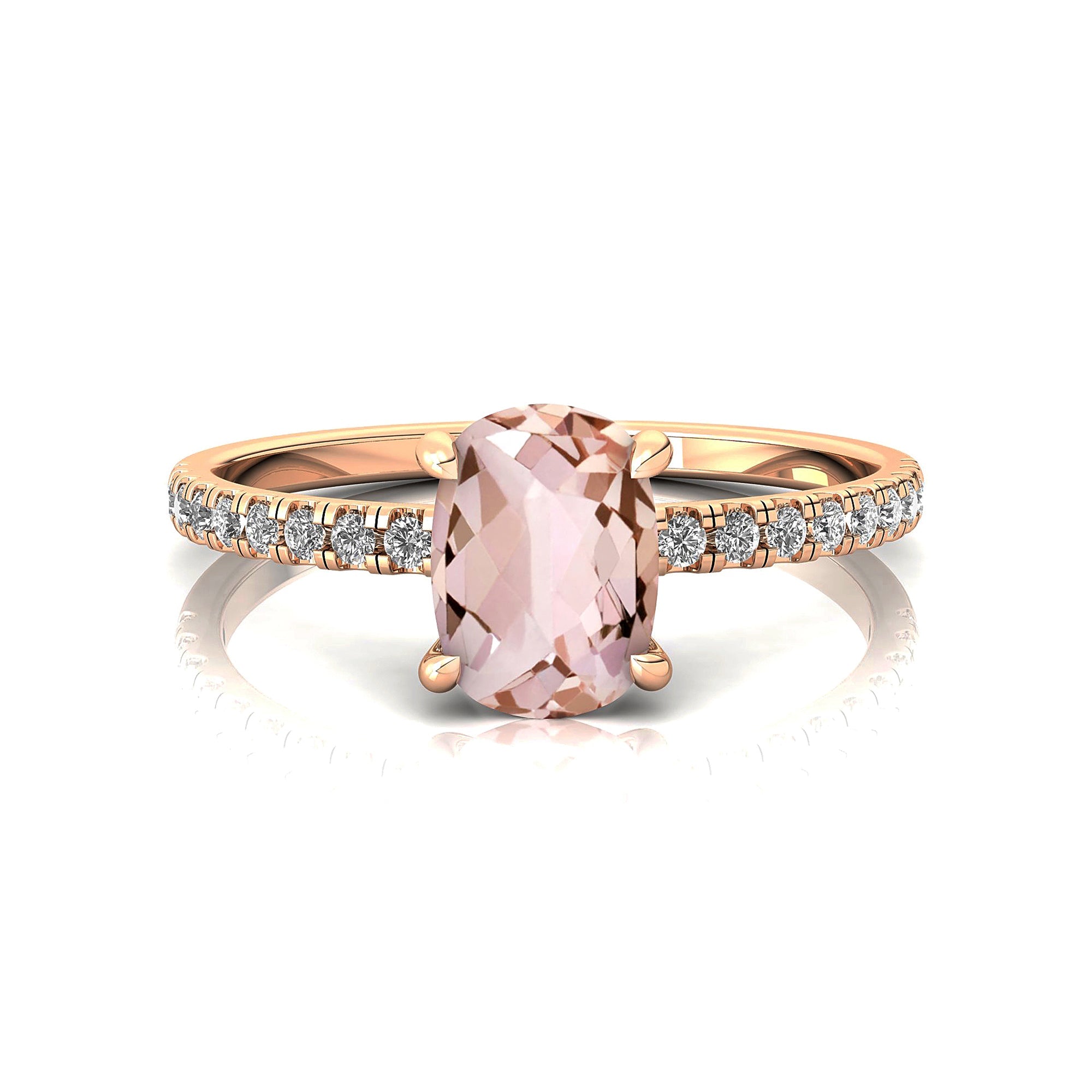 Long Cushion Morganite Thin Diamond Promise Ring - GeumJewels