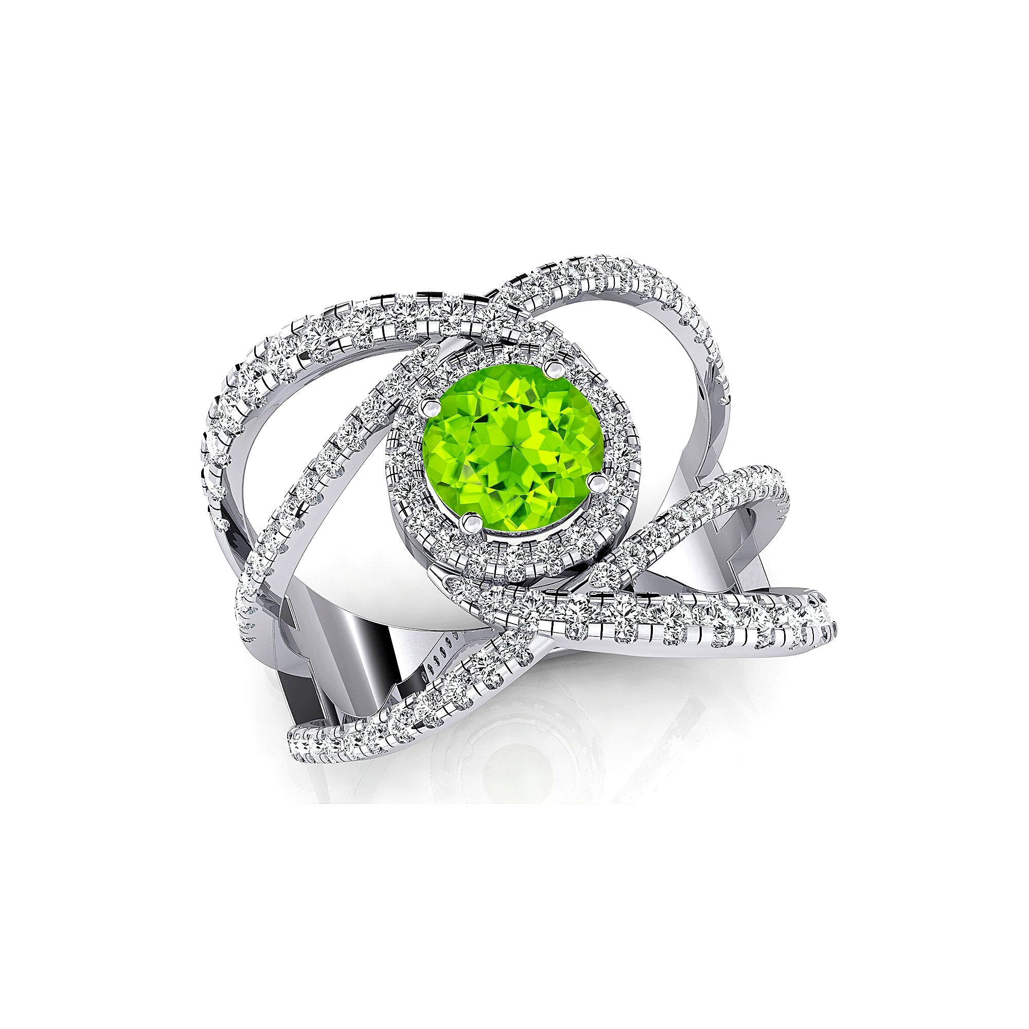 Solitaire Round Peridot Cocktail Diamond Ring - GeumJewels