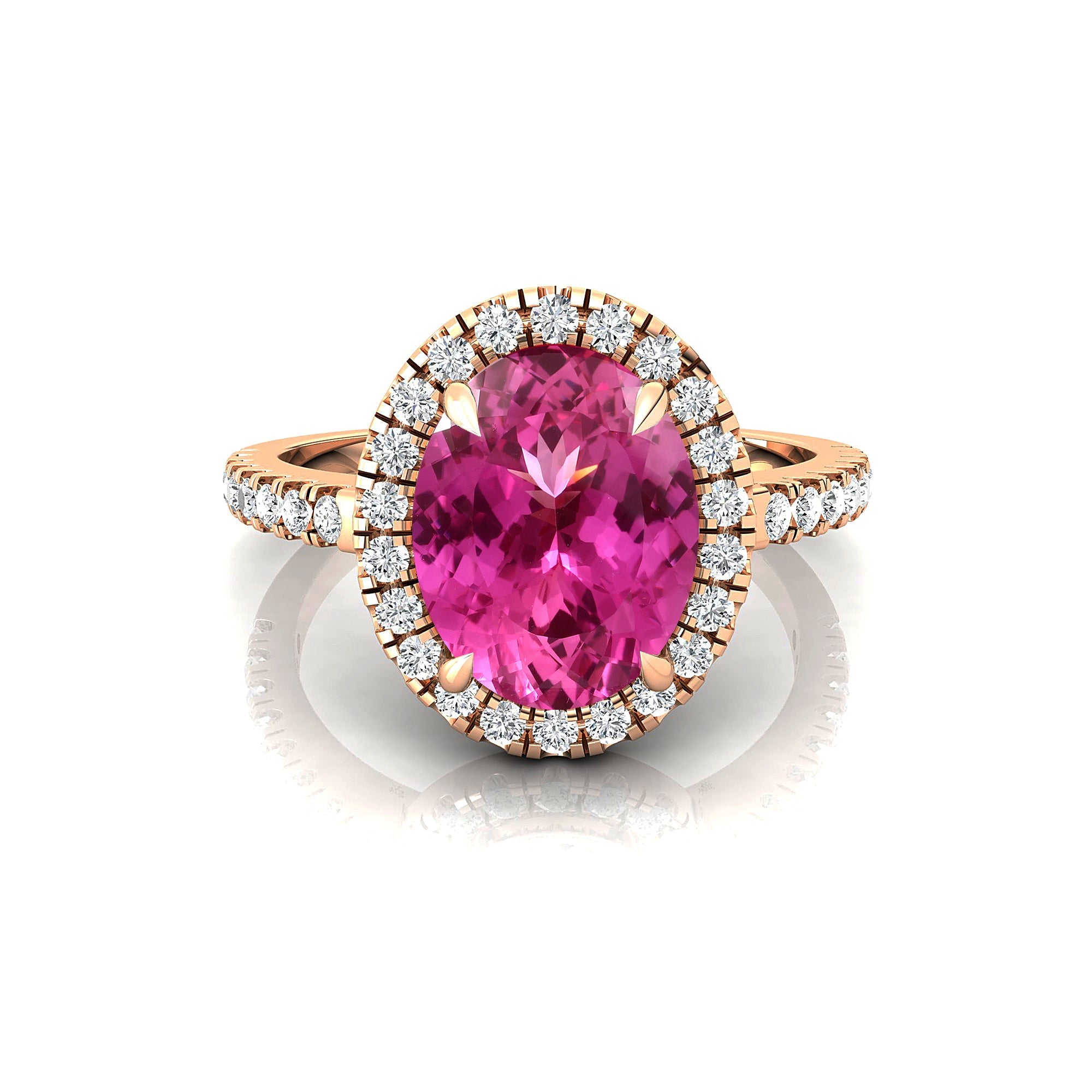 Oval Solitaire Pink Sapphire Halo Diamond Engagement Ring - GeumJewels