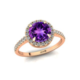 Classic Round Halo Diamonds with Solitaire Amethyst Engagement Ring - GeumJewels