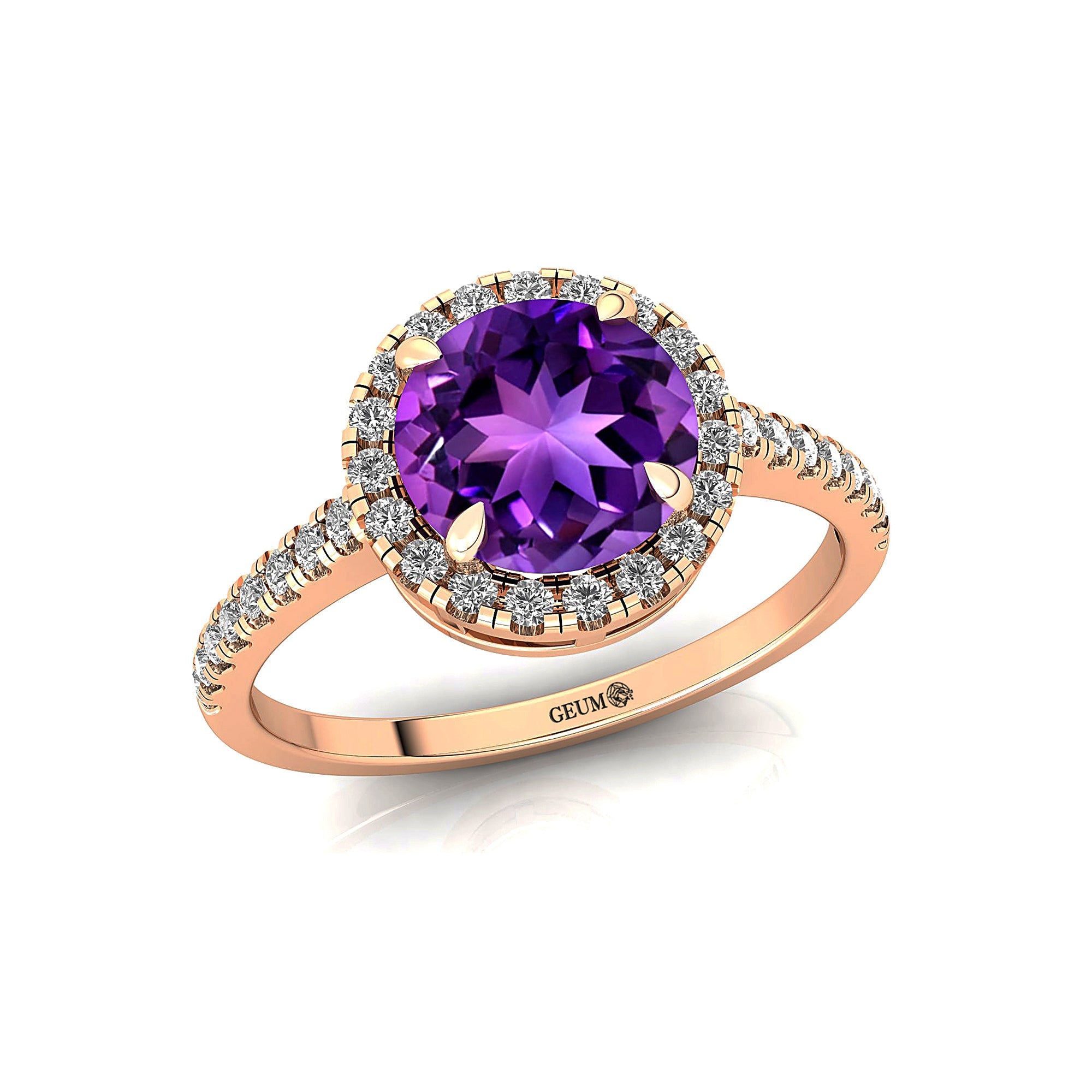 Classic Round Halo Diamonds with Solitaire Amethyst Engagement Ring - GeumJewels