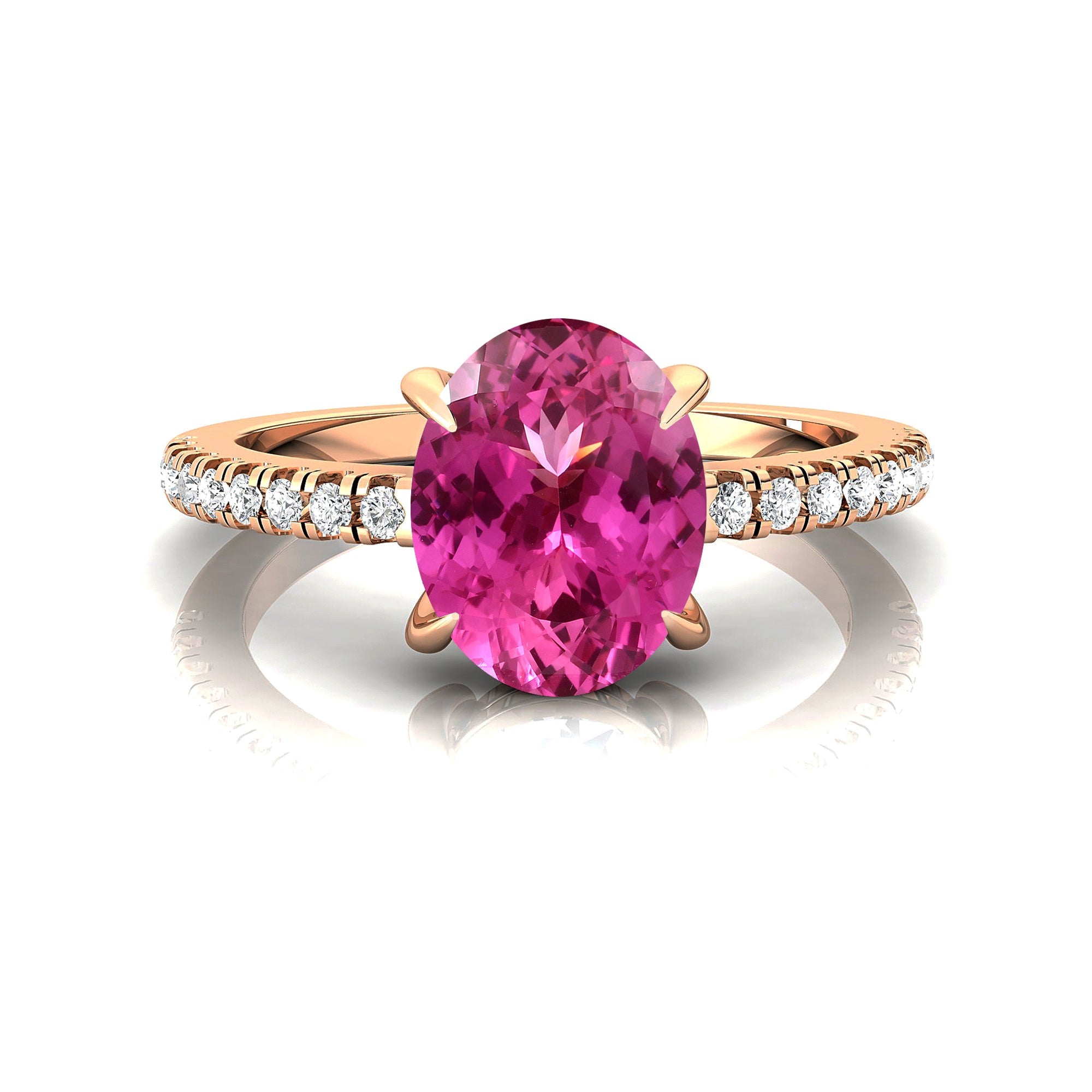 Oval Solitaire Pink Sapphire with Accent Diamonds Engagement Ring - GeumJewels