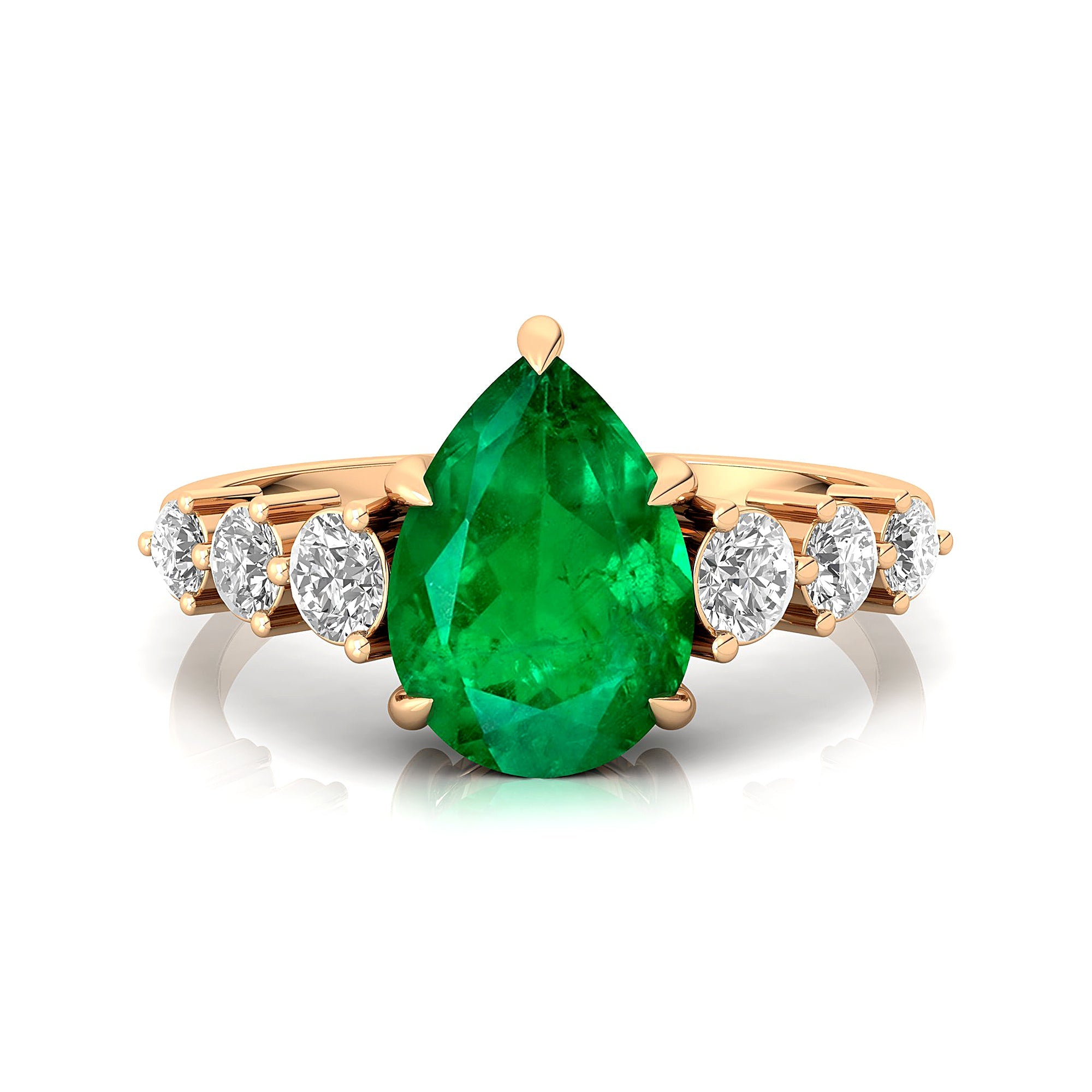 Pear Cut Emerald with Graduated Diamonds Ring - GeumJewels