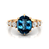 Oval Cut London Blue Topaz with Graduated Diamonds Ring - GeumJewels