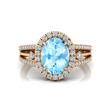 Solitaire Oval Aquamarine Split Shank Diamond Engagement Ring - GeumJewels