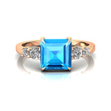 Princess Cut Swiss Blue Topaz Graduating Accent Diamond Ring - GeumJewels