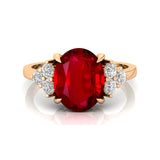 Trio Diamond Engagement Ring with Oval Cut Ruby - GeumJewels