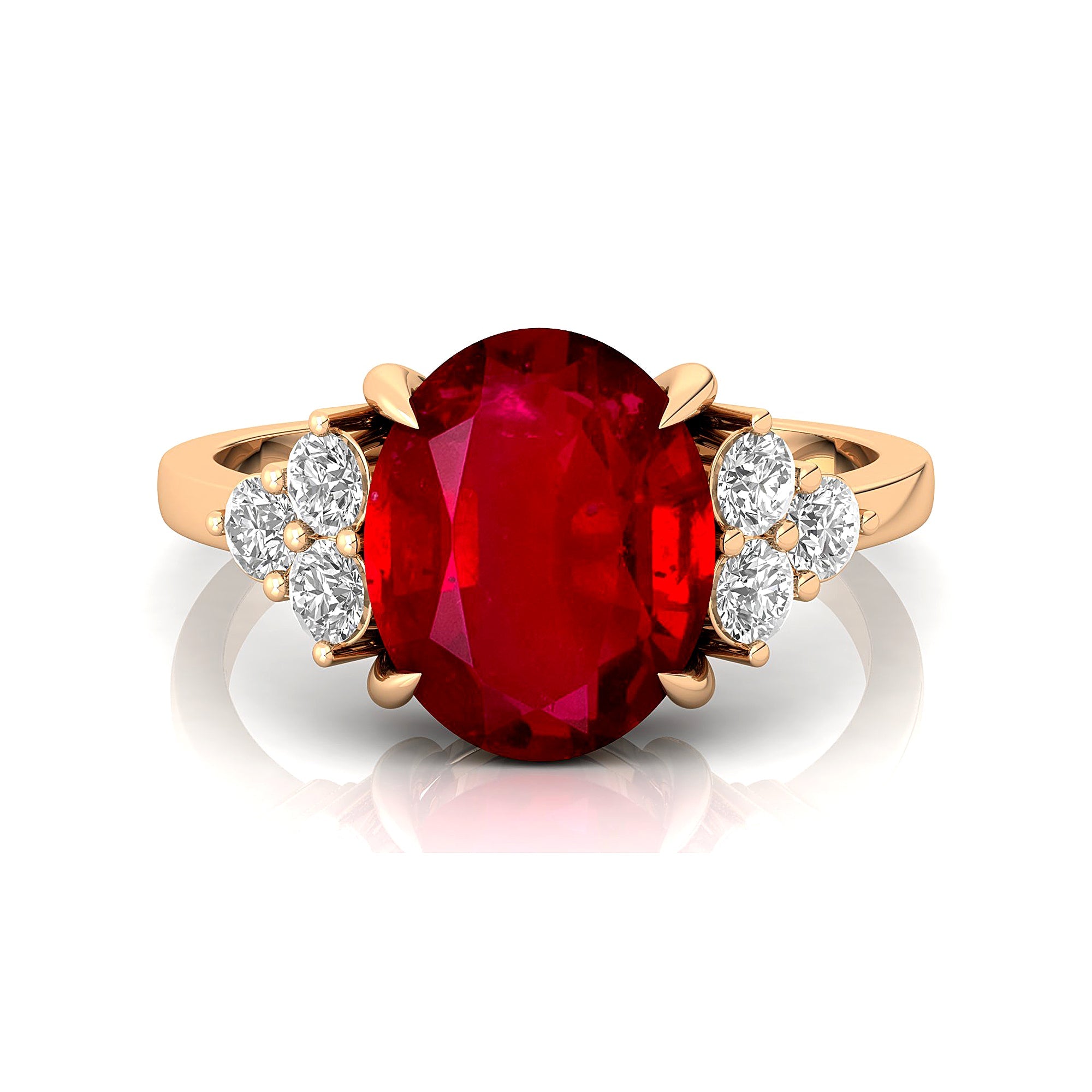 Trio Diamond Engagement Ring with Oval Cut Ruby - GeumJewels