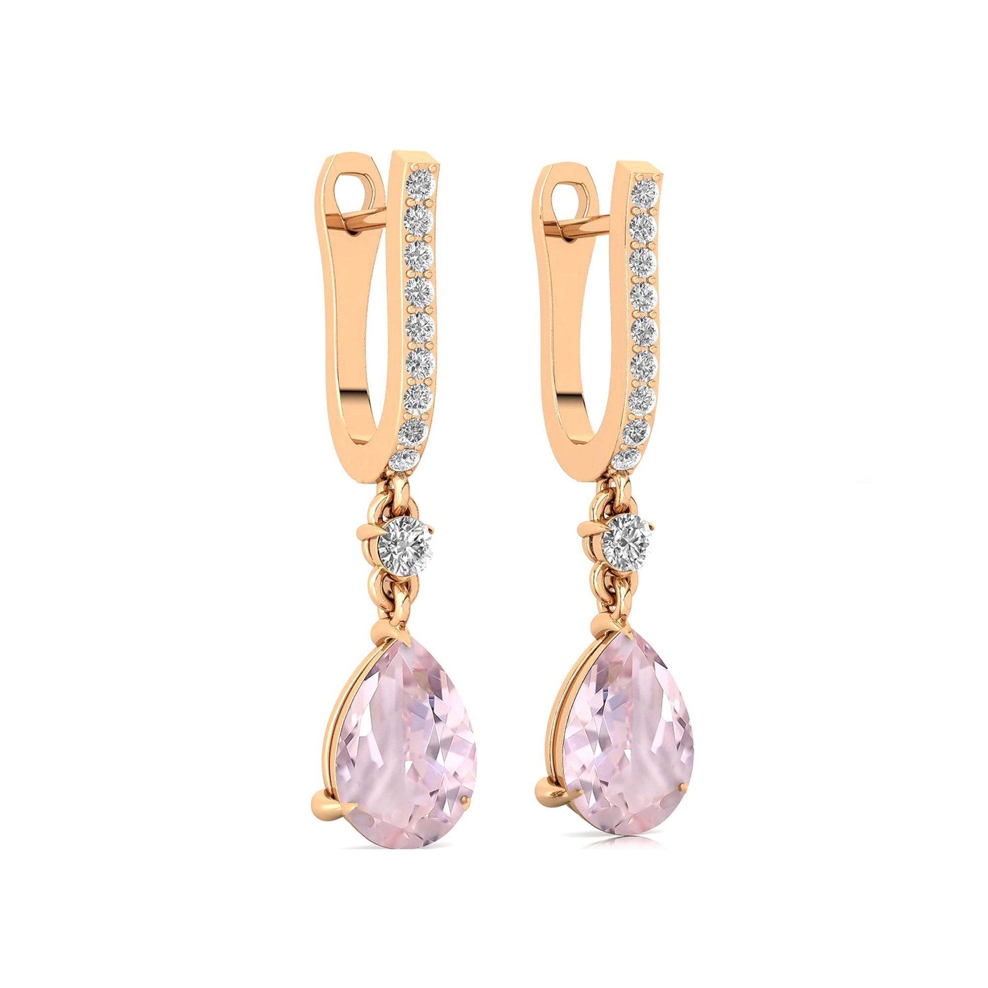 Lever Back Diamond Drop Earrings with Pear Cut Morganite - GeumJewels