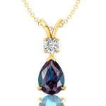 Alexandrite Teardrop Pendant with Solitaire Diamond - GeumJewels