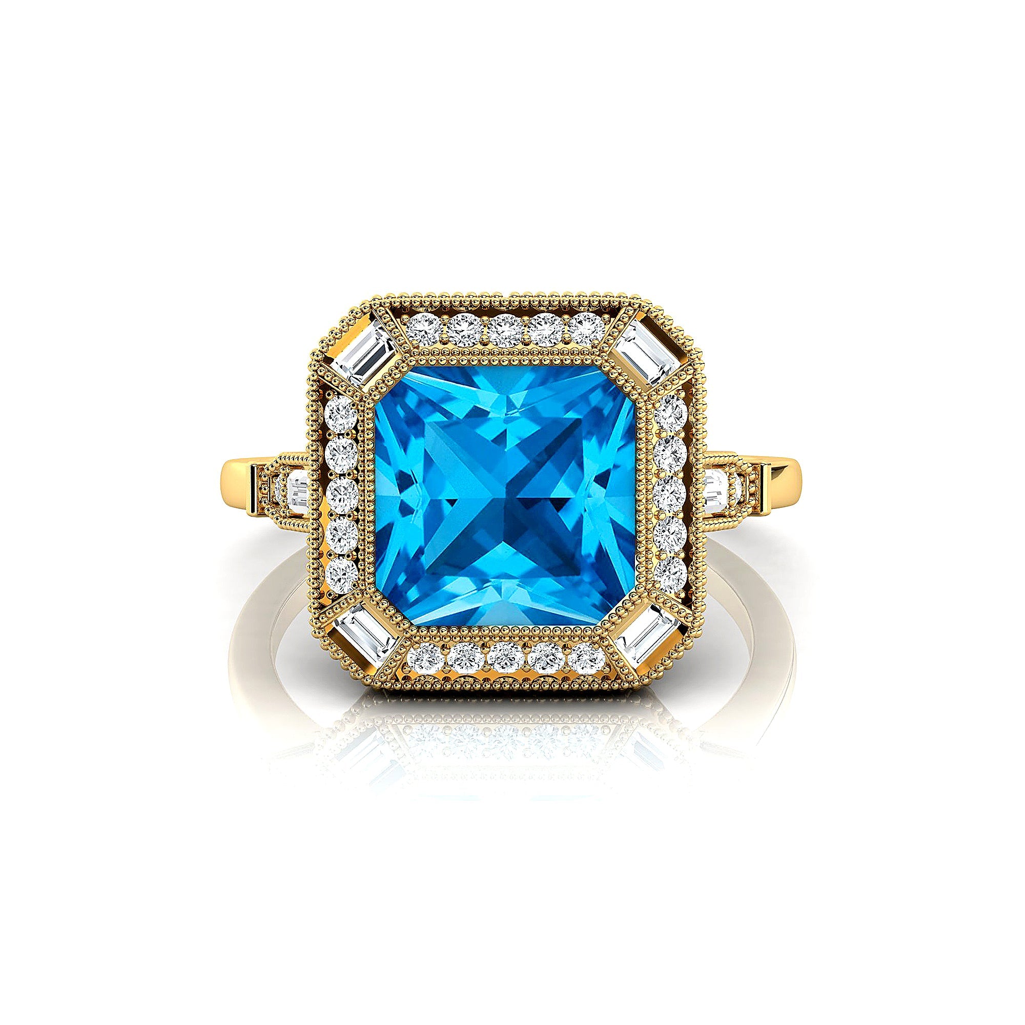 Vintage Style Square Cut Swiss Blue Topaz Diamond Ring - GeumJewels