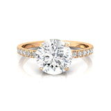 Lab Diamond Classic Six Prong Round Solitaire Ring with Accent Diamond Band - GeumJewels