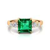 Princess Cut Emerald Graduating Accent Diamond Ring - GeumJewels