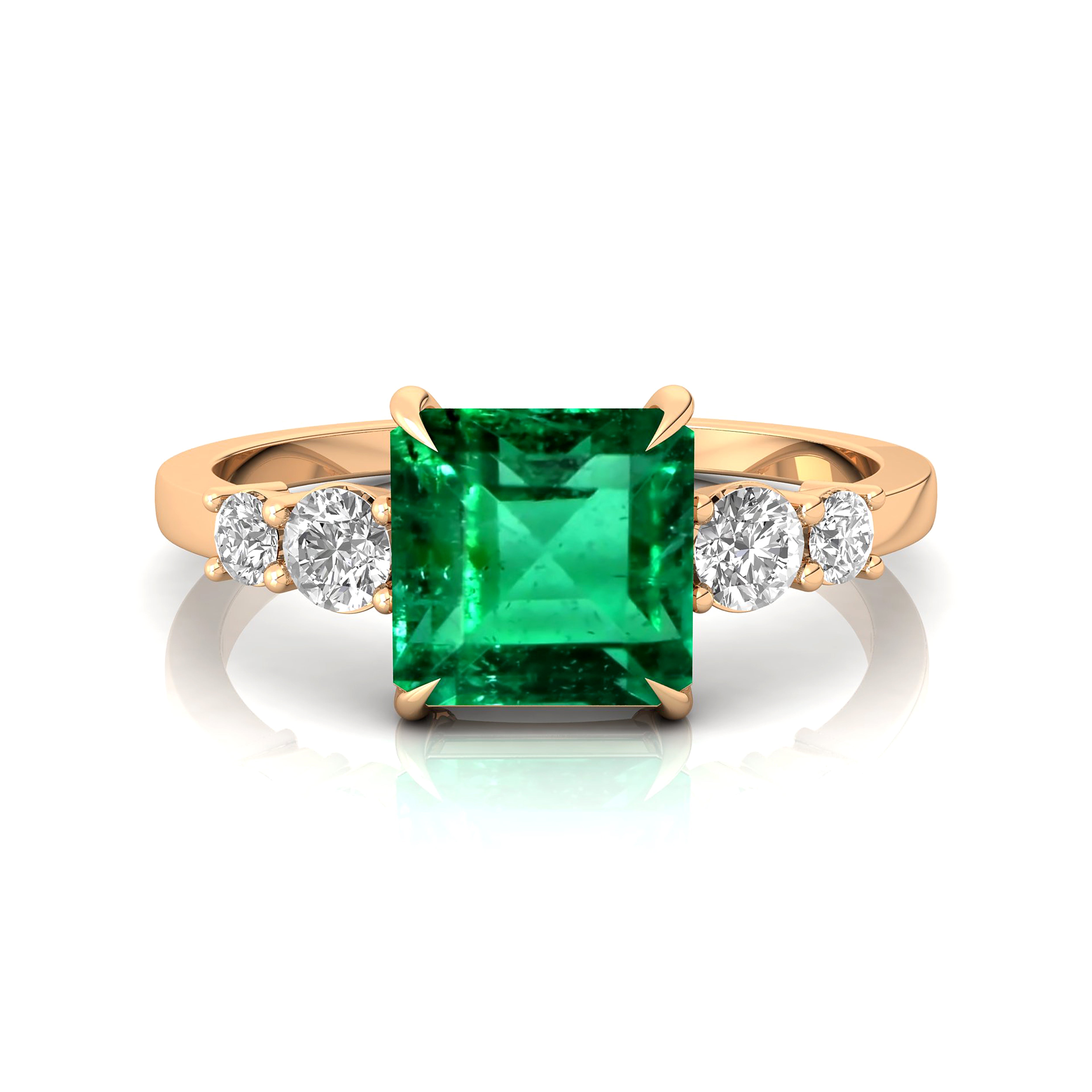 Princess Cut Emerald Graduating Accent Diamond Ring - GeumJewels