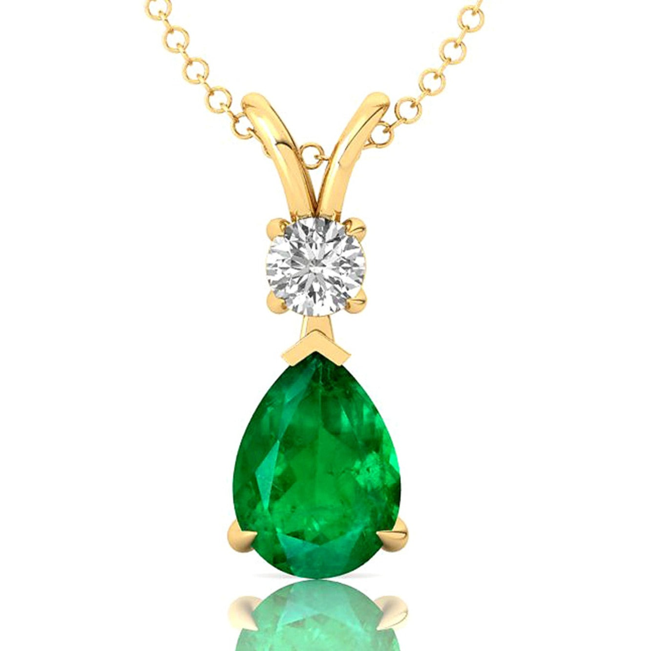 Emerald Teardrop Pendant with Solitaire Diamond - GeumJewels