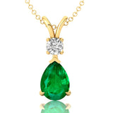 Emerald Teardrop Pendant with Solitaire Diamond - GeumJewels