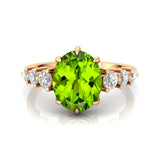 Oval Cut Peridot with Graduated Diamonds Ring - GeumJewels
