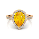 Classic Pear Shaped Yellow Sapphire Halo Diamond Engagement Ring - GeumJewels