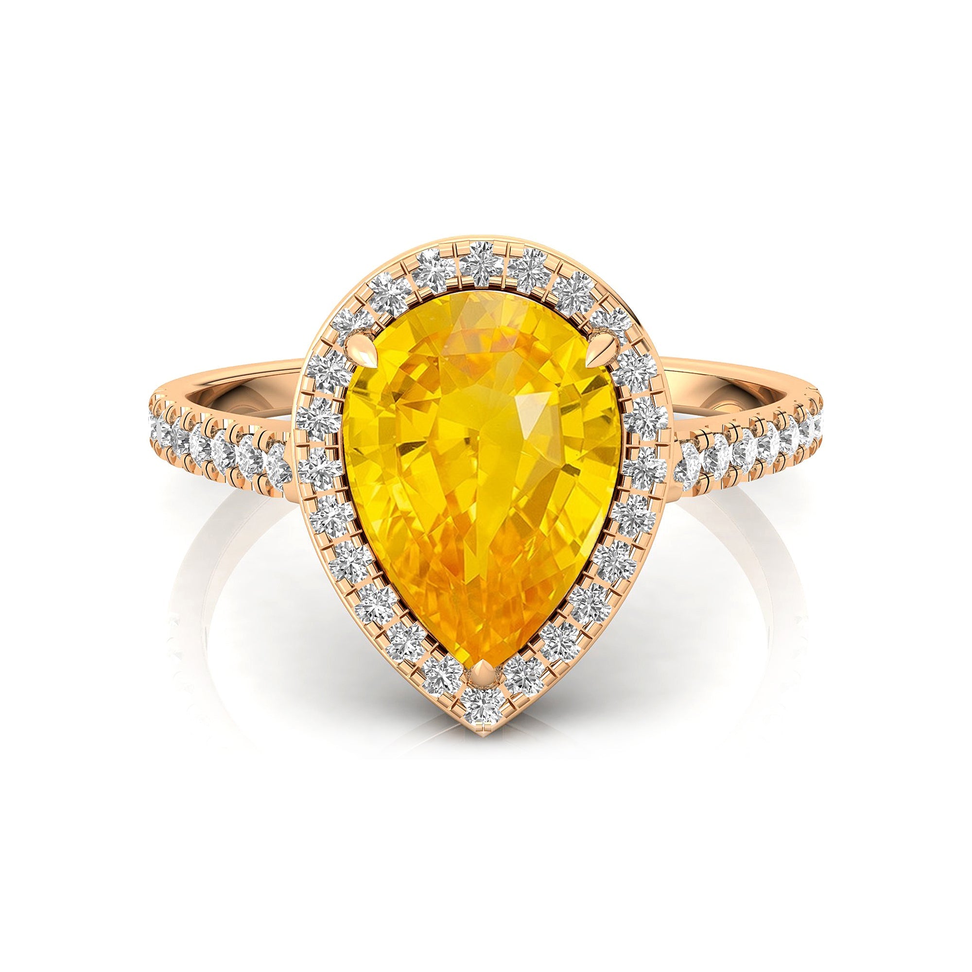 Classic Pear Shaped Yellow Sapphire Halo Diamond Engagement Ring - GeumJewels