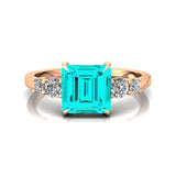 Princess Cut Paraiba Tourmaline Graduating Accent Diamond Ring - GeumJewels