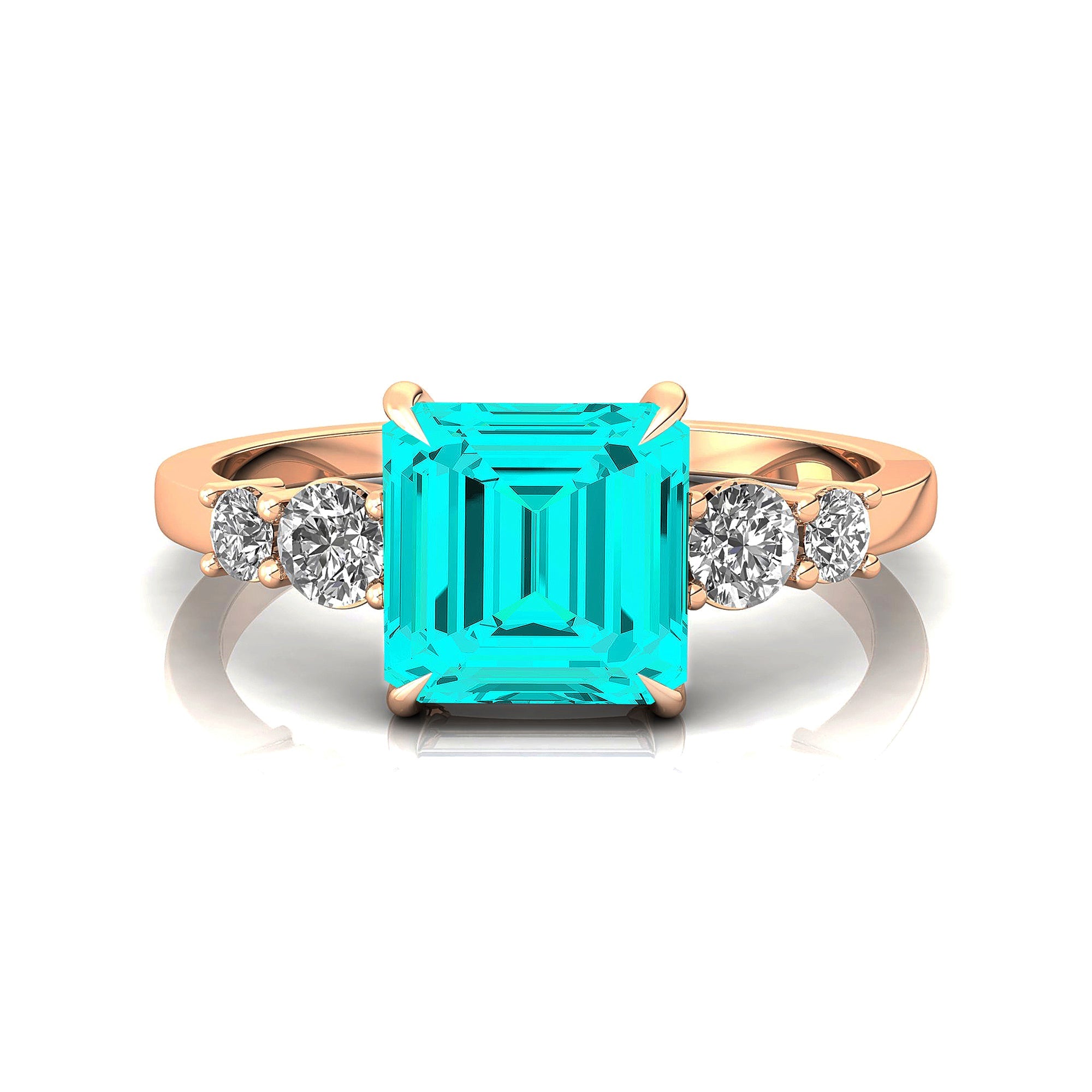Princess Cut Paraiba Tourmaline Graduating Accent Diamond Ring - GeumJewels