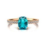 Long Cushion Paraiba Tourmaline Thin Diamond Promise Ring - GeumJewels
