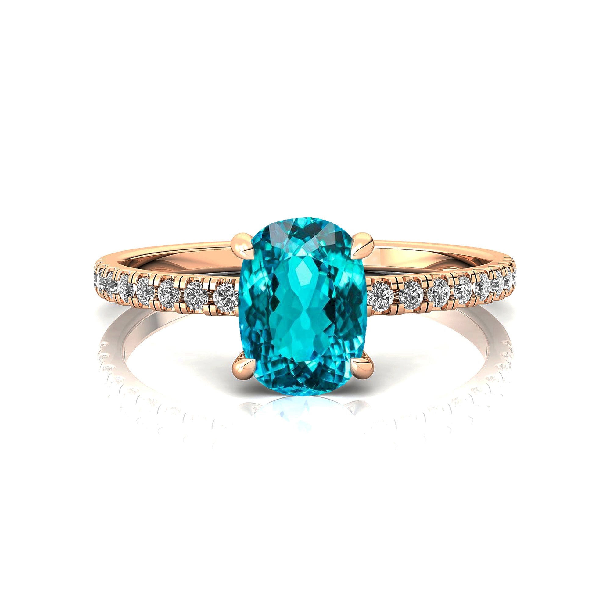 Long Cushion Paraiba Tourmaline Thin Diamond Promise Ring - GeumJewels