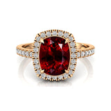 Elongated Cushion Halo Set Garnet Engagement Ring with Diamond Band - GeumJewels