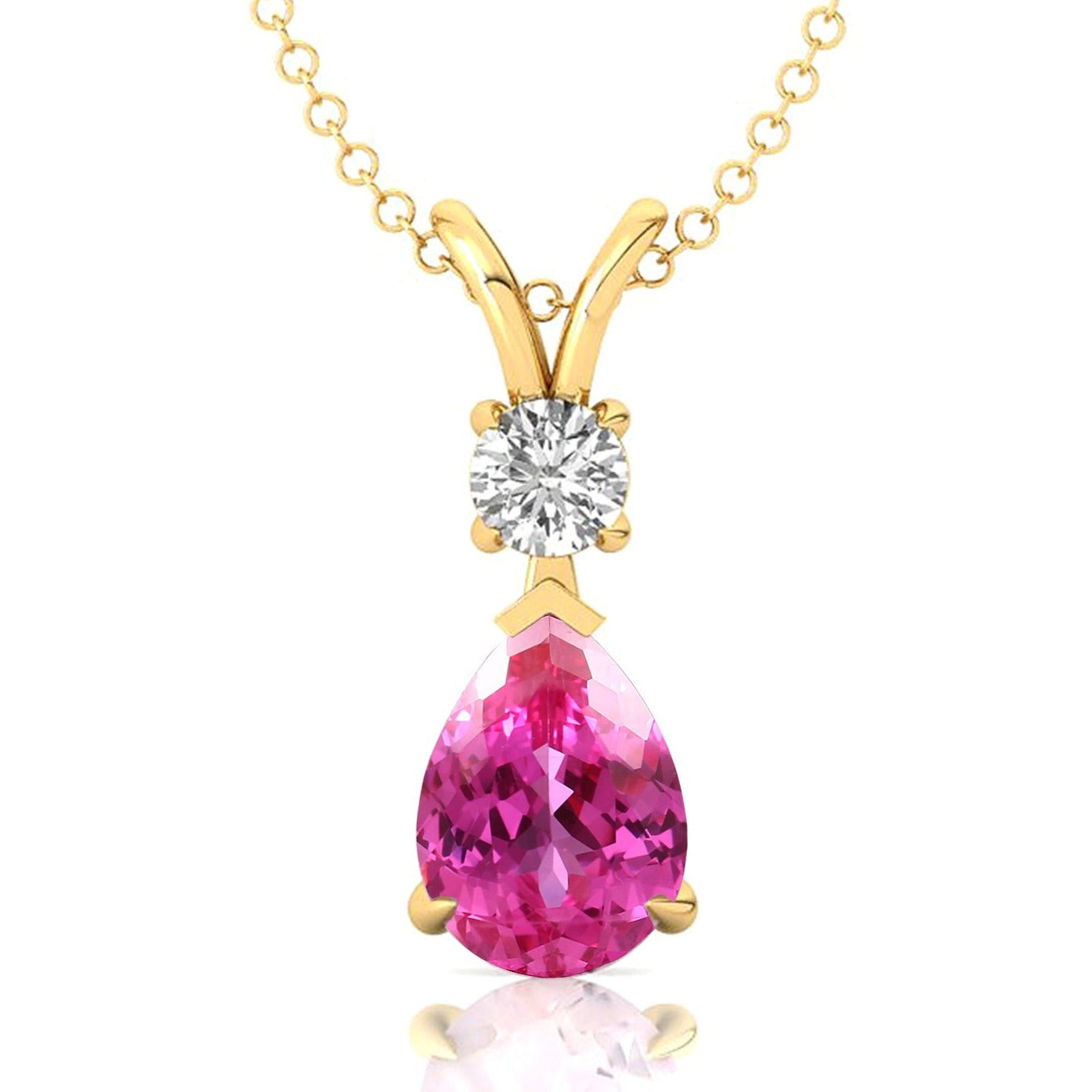 Pink Sapphire Teardrop Pendant with Solitaire Diamond - GeumJewels