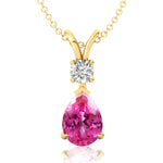 Pink Sapphire Teardrop Pendant with Solitaire Diamond - GeumJewels