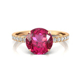 Classic Six Prong Round Solitaire Pink Sapphire Ring with Accent Diamond Band - GeumJewels
