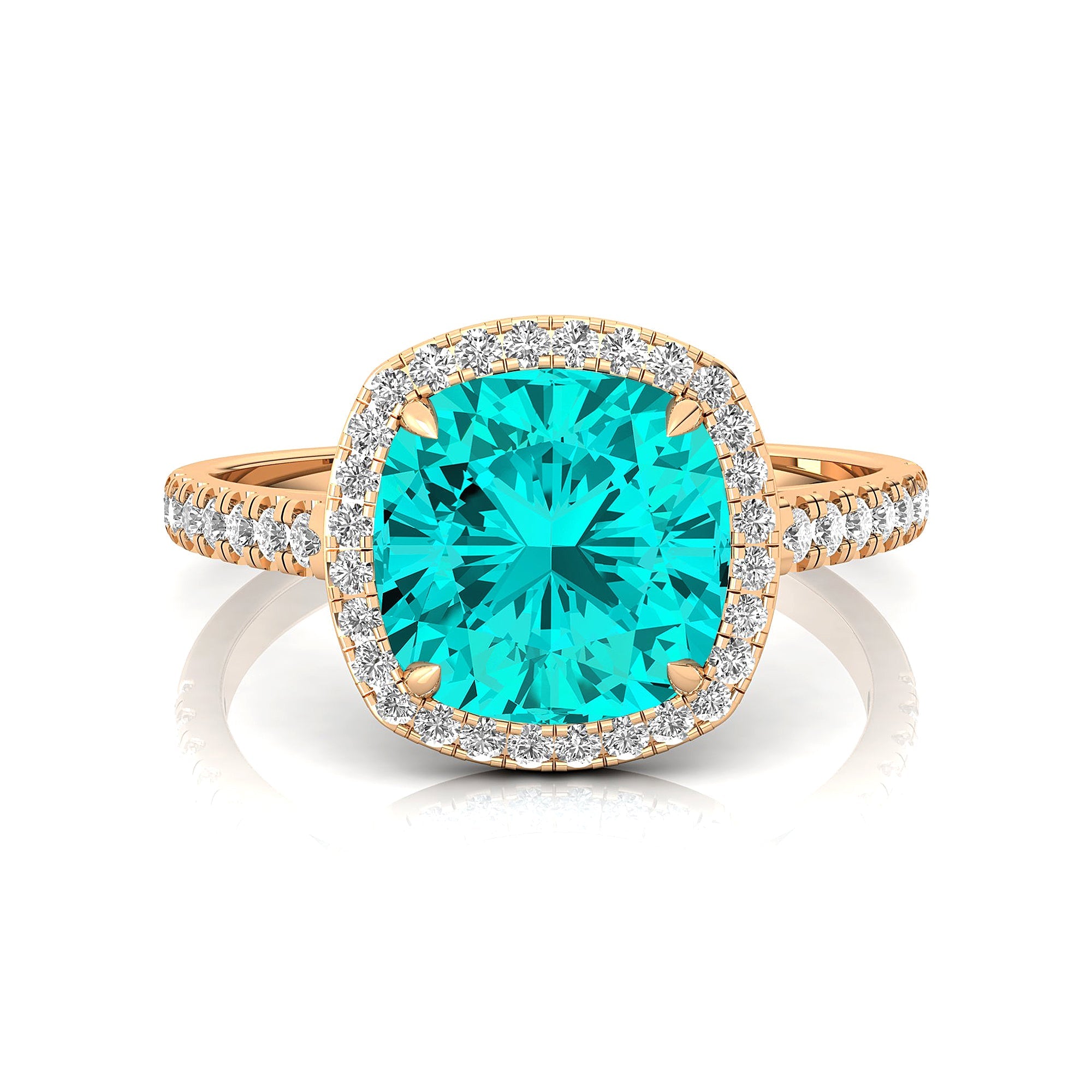 Halo Diamond Engagement Ring with Cushion Cut Paraiba Tourmaline - GeumJewels