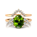 Peridot Solitaire Gold Ring With Stackable Diamond Band - GeumJewels