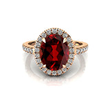 Oval Solitaire Garnet Halo Diamond Engagement Ring - GeumJewels
